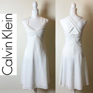 Calvin Klein White Cotton Eyelet Pin Up Style Fit & Flare Sundress Size 4